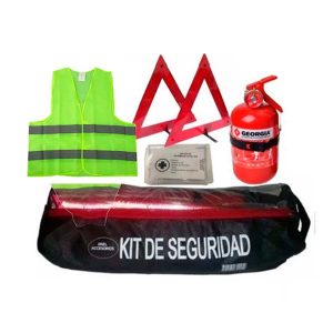 Kit de seguridad vial simple con matafuegos, chaleco, balizas, botiquín y bolso organizador apto VTV