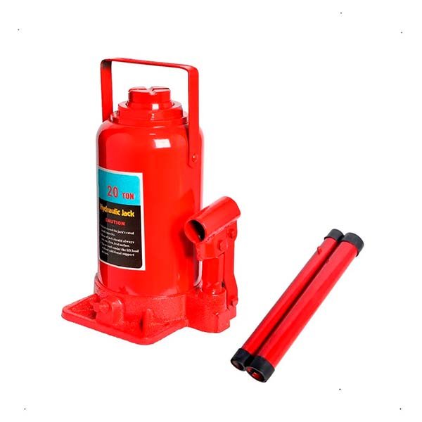 Crique hidráulico tipo botella rojo, disponible en versiones de 2, 4, 10, 15, 20 Y 30 toneladas con válvula de seguridad