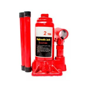 Crique hidráulico tipo botella rojo, disponible en versiones de 2, 4, 10, 15, 20 Y 30 toneladas con válvula de seguridad