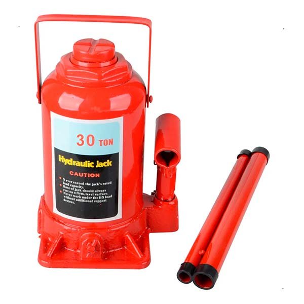 Crique hidráulico tipo botella rojo, disponible en versiones de 2, 4, 10, 15, 20 Y 30 toneladas con válvula de seguridad