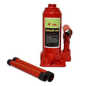 Crique hidráulico tipo botella rojo, disponible en versiones de 2, 4, 10, 15, 20 Y 30 toneladas con válvula de seguridad