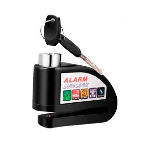 Traba disco reforzada con alarma de 110dB para moto, color negro, incluye llaves de seguridad