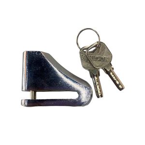 Traba disco para moto de aluminio cromado sin alarma con perno de 10 mm y llaves incluidas