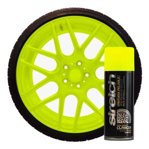 Pintura aerosol fluo Stretch en colores vibrantes: naranja, amarillo, verde y rojo