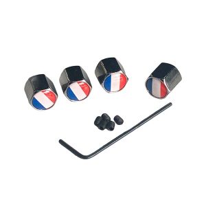 Juego de 4 tapas de válvula metálicas antirrobo con bandera y llave especial