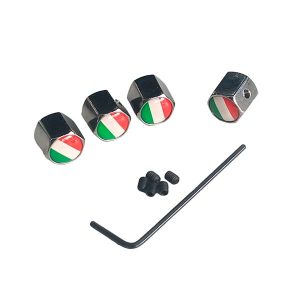 Juego de 4 tapas de válvula metálicas antirrobo con bandera y llave especial