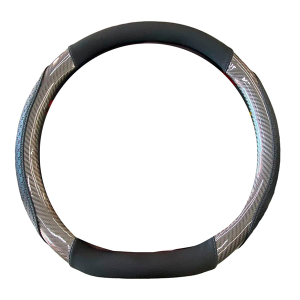 18. Cubre Volante 38cm Base Plana Negro con Detalles en Carbono GRIS Cubre Volante 38cm Base Plana Negro con Detalles en Carbono