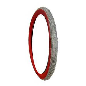 Cubre Volante de Cuerina Cubierto de Strass Plateado 38cm ROJO