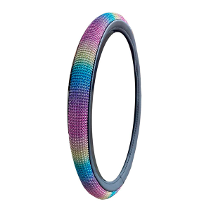 Cubre Volante Cuerina Negro con Strass Multicolor Arcoíris 38cm