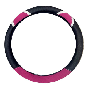 Cubre Volante Cuerina Negro con Rosa Oso 38cm