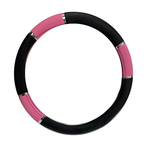 Cubre Volante 38cm Rosa Y Negro Con Detalles Plateados