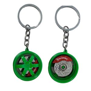 71. Llavero Llanta 6 Rayos con Disco de Freno verde llavero metálico llanta deportiva 6 rayos con disco de freno móvil en colores azul, blanco, negro, rojo y verde