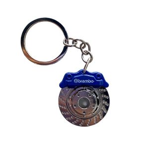 llavero metálico disco de freno Brembo plateado con caliper en colores rojo, azul, negro, verde o amarillo