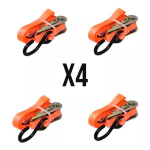 Pack de 4 cintas de amarre chicas con crique metálico de 2,5 cm x 5 metros