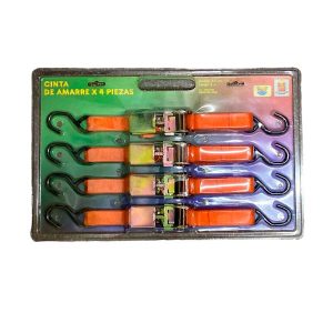 Pack de 4 cintas de amarre chicas con crique metálico de 2,5 cm x 5 metros