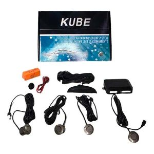 kit sensor de estacionamiento con display LED y sonido marca KUBE para autos y camionetas GRIS