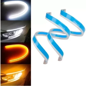 juego tiras LED DRL flexibles 60 cm blanco y ámbar intermitente