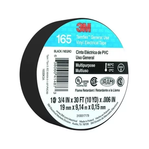 Cinta Aislante 3M Temflex 165, 19mm x 9m, Negra - PVC, Resistente al Clima