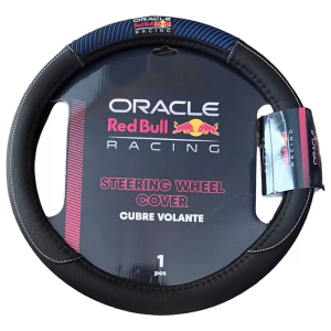 Cubre Volante Red Bull 38cm | Negro con Aplique de Goma y Costura Blanca
