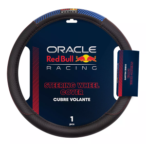Cubre Volante Red Bull 38cm | Negro con Aplique de Goma y Costura Roja