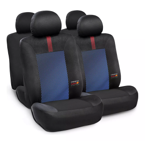 Juego de Fundas Cubre Asiento Red Bull | Tela Negra con Detalles Azules (10 Piezas)
