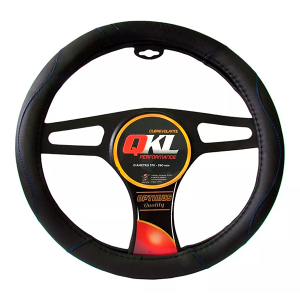 Cubre Volante Premium QKL Berna Negro con Hilo Azul, Blanco o Rojo