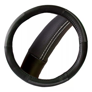 Cubre Volante Premium QKL Zurich Negro con Hilo Blanco, Gris o Rojo