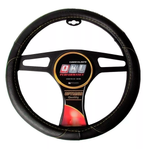 Cubre Volante Premium QKL Cuerina Negra amarillo