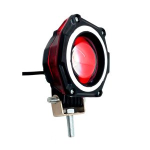 Faro Moto/Cuatri Led Lupa Blanco + Ojo De Ángel Azul C/Carcaza Roja