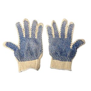 Par de guantes de seguridad tejido moteado de algodón y poliéster con puntos antideslizantes