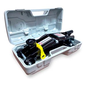 Criquet hidráulico tipo carrito reforzado de 2 toneladas color negro con caja plástica de guardado