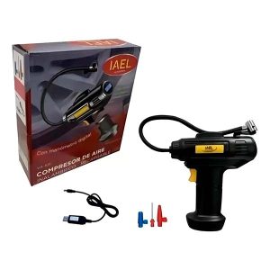 Compresor de aire inalámbrico negro con batería recargable USB, presión 130 PSI