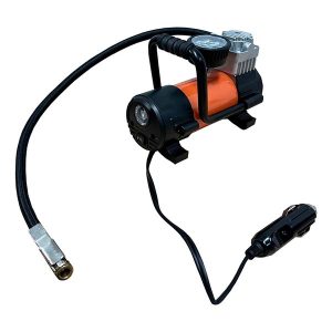 Compresor metálico portátil 12V con luz LED y manómetro, ideal para 4x4 y camiones
