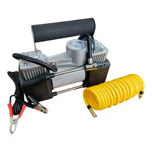 Compresor metálico doble pistón 12V para auto, camioneta y 4x4 con manómetro y conectores