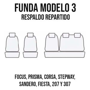 Fundas modelo 3 con respaldo trasero dividido, bordadas o sin logo, colores variados