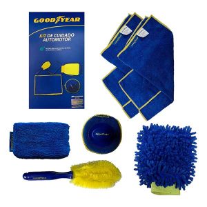 Kit de limpieza Goodyear 6 piezas para auto con esponja, cepillo, paños, manopla y almohadilla aplicadora