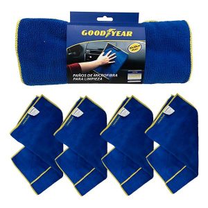 Kit 4 paños de microfibra Goodyear 40x40 cm GY-2889 para limpieza premium