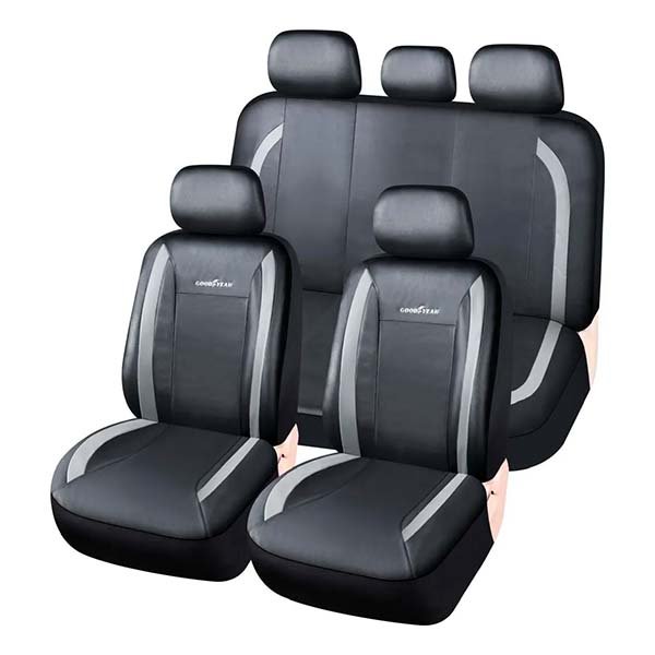 Funda cubre asiento Goodyear de cuerina 11 piezas negra con gris, roja, azul o totalmente negra para autos y camionetas gris modelo 1