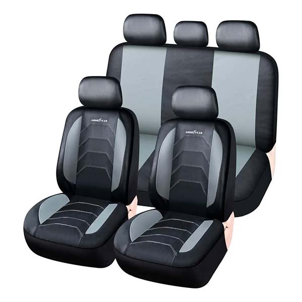 Funda cubre asiento Goodyear de cuerina 11 piezas negra con gris, roja, azul o totalmente negra para autos y camionetas gris modelo 2