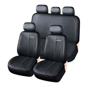 Funda cubre asiento Goodyear de cuerina 11 piezas negra con gris, roja, azul o totalmente negra para autos y camionetas negra