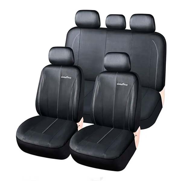 Funda cubre asiento Goodyear de cuerina 11 piezas negra con gris, roja, azul o totalmente negra para autos y camionetas negra