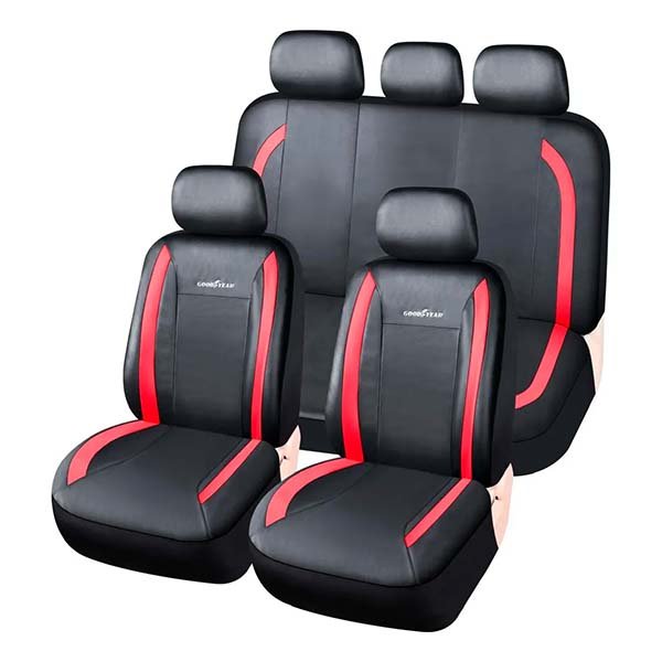 Funda cubre asiento Goodyear de cuerina 11 piezas negra con gris, roja, azul o totalmente negra para autos y camionetas rojo