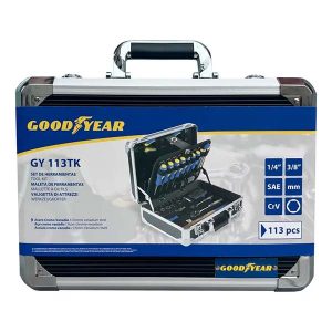 Kit de herramientas Goodyear 113 piezas con maletín azul de aluminio 1