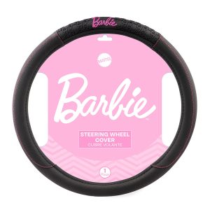 Cubre Volante Barbie Negro Con Relieve e Hilo Rosa 38cm BBSWC002