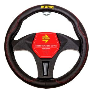 SWC011BR Cubre Volante Negro con Costura Roja MOMO 38 cm