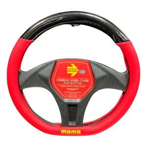 SWC035BR Cubre Volante Forma D Negro con Rojo MOMO 38 cm